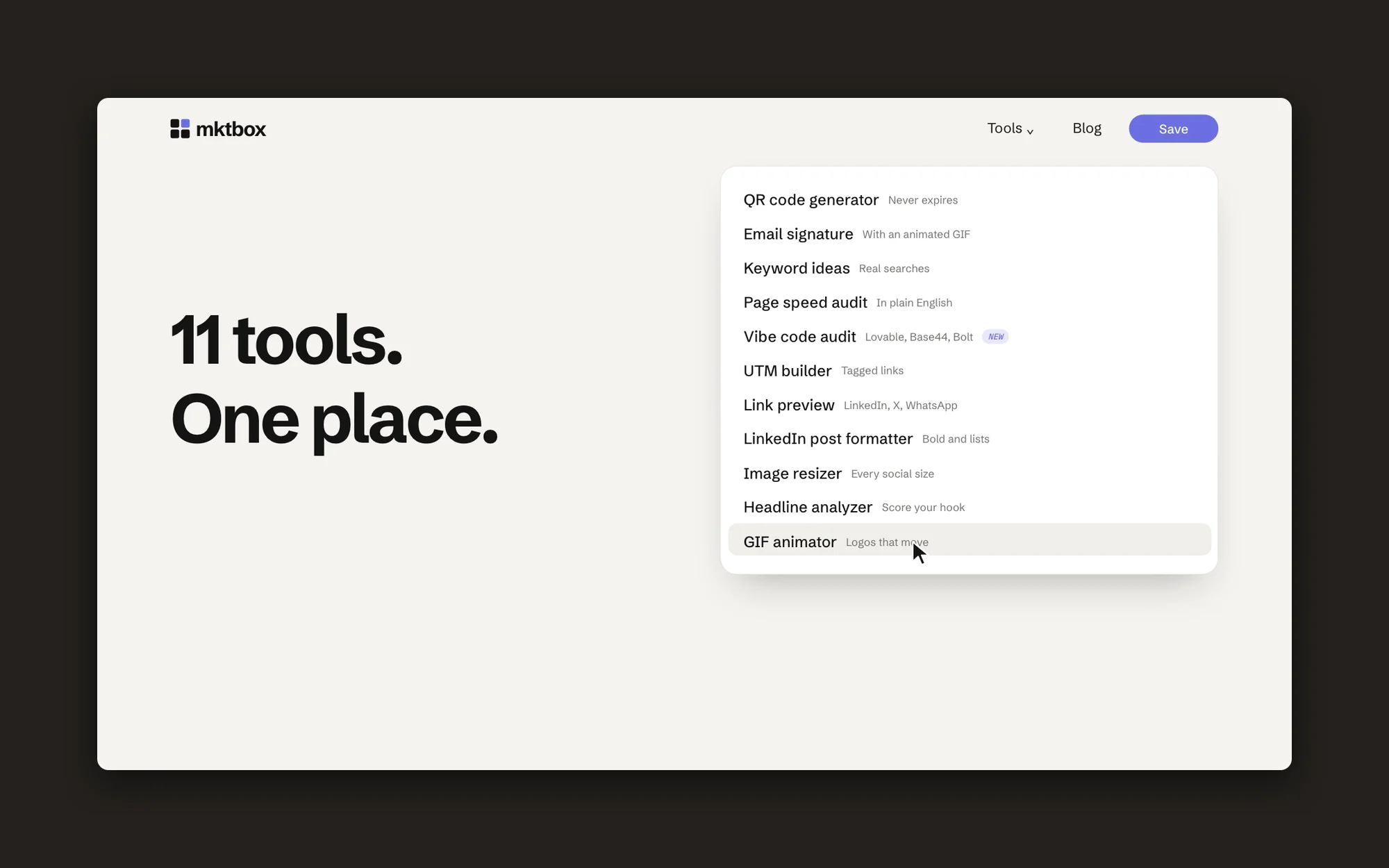 The tools menu in the mktbox launch video